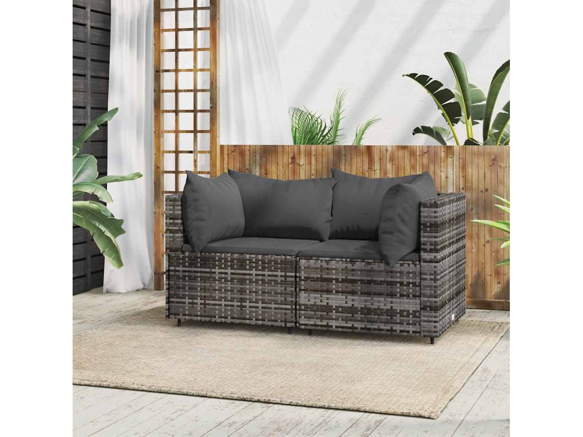 Sofás esquineros de jardín de 2 piezas con cojines de ratán gris Lovely Home