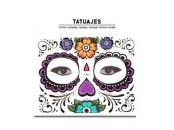Tatuaje facial de Catrina flores moradas adulto