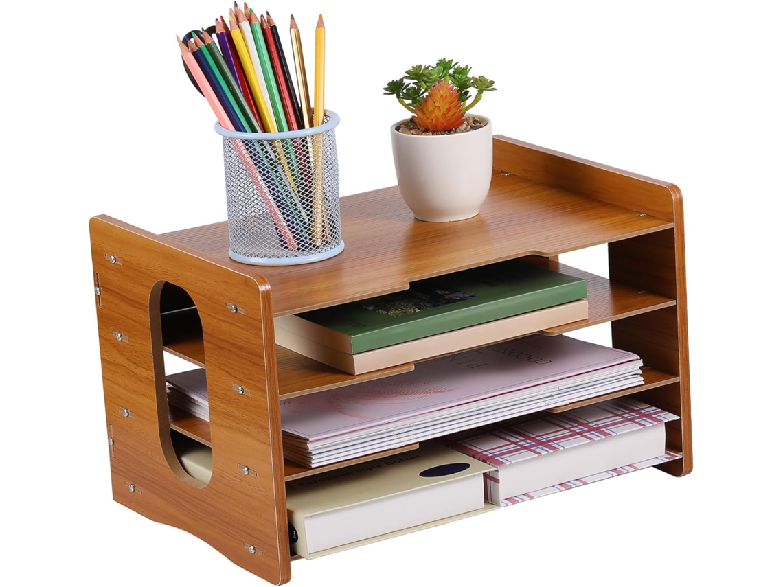 Organizador De Mesa De Madeira Com Prateleiras: Armazenamento Estável Para Papéis, Arquivos E