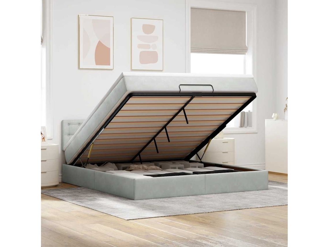Estructura De Cama Otomana Con Colchón Gris Claro 160x200cm