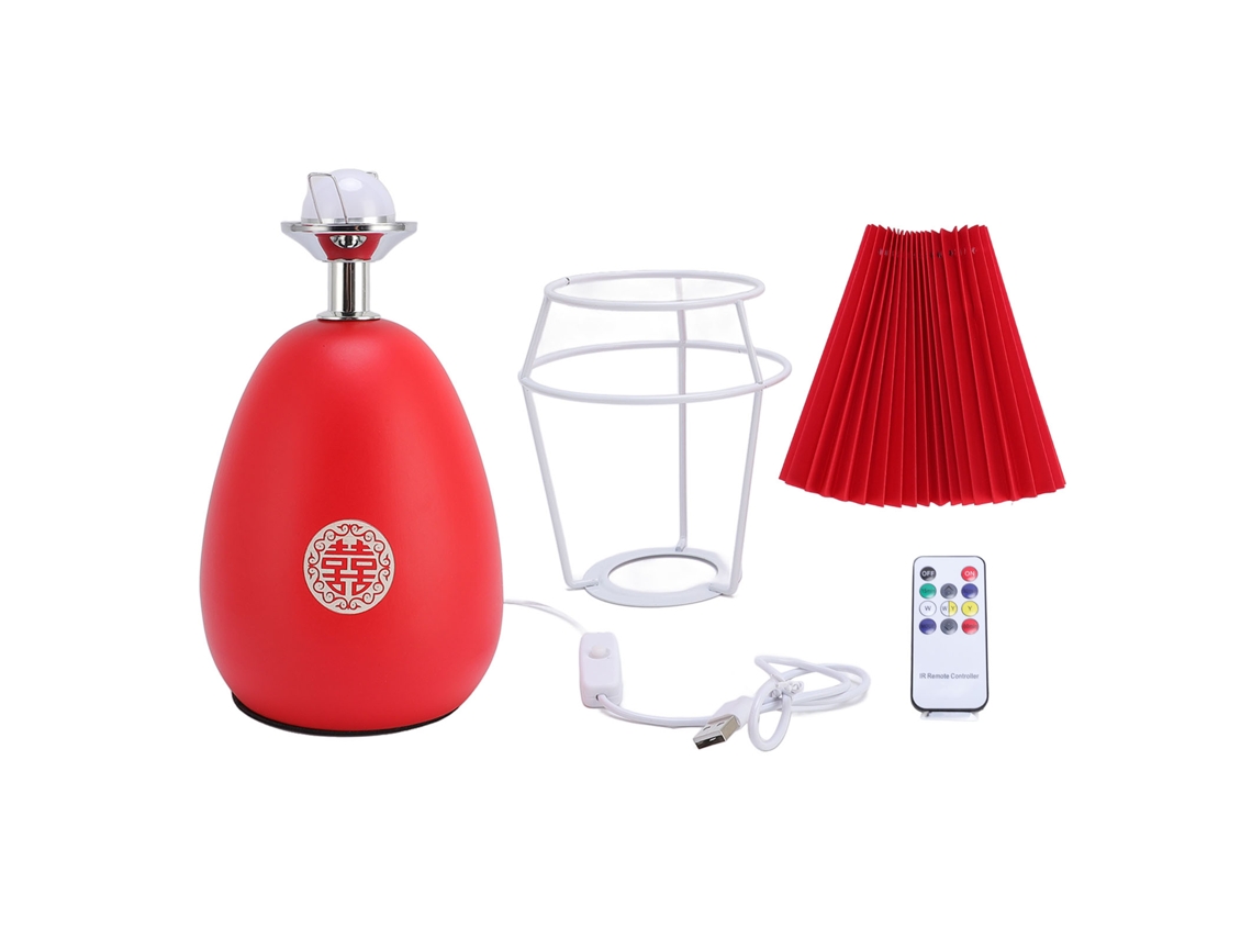 Lámpara De Mesa Roja Plisada Con 3 Ajustes De Temperatura Regulables Y Mando A Distancia Para Dormitorio.