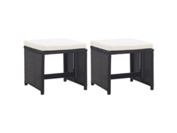 Bancos de jardín de dos piezas con cojines de mimbre de polietileno negro, Dkd Home Decor