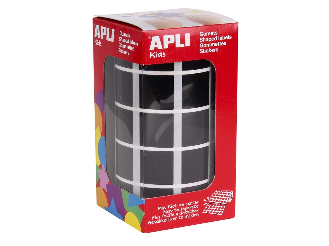 Gomets Autoadesivos APLI en Rollo - Cuadrados - Ø20Mm - Preto