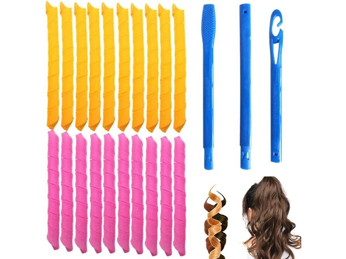 20 Rulos Ondulados, Herramientas De Plástico Para Rizar El Cabello, Kit De Peinado Con 3 Ganchos, 55 Cm, Marca Seully