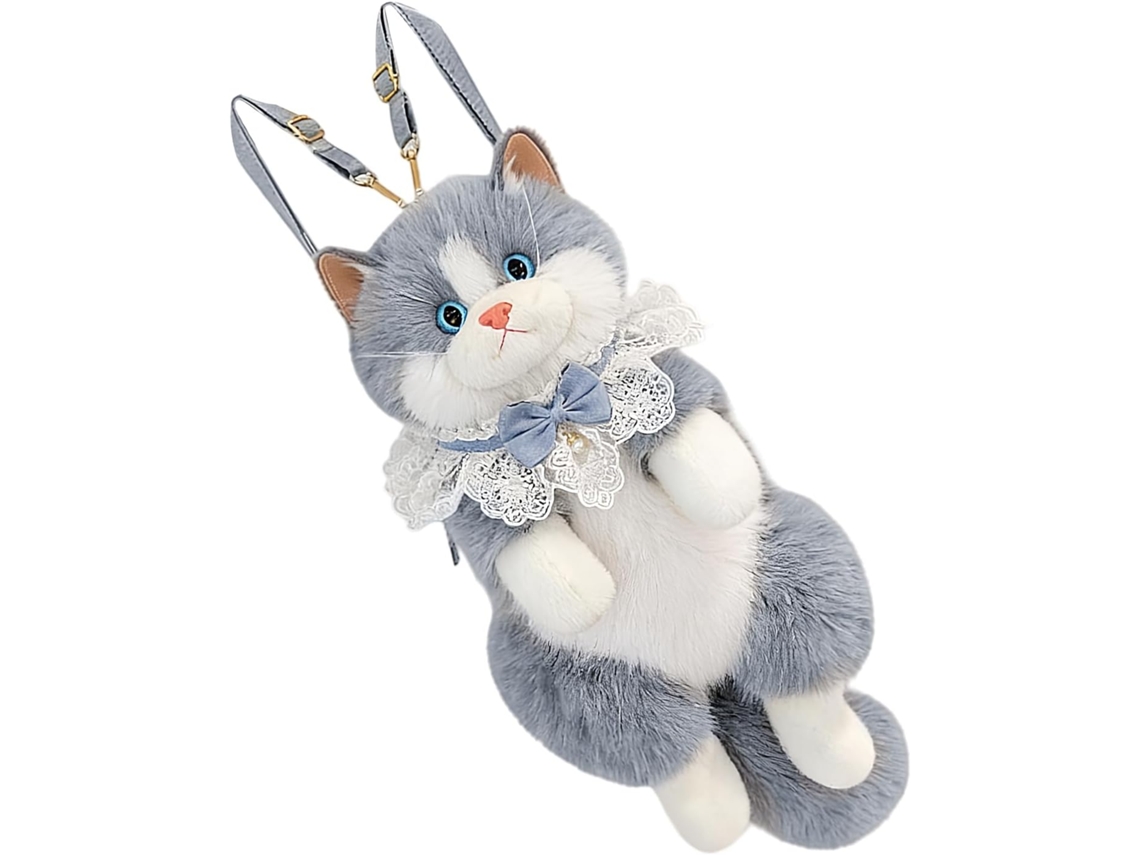 Mochila de peluche con forma de gato, bonita y moderna, bolso elegante con estampado animal, para niñas.