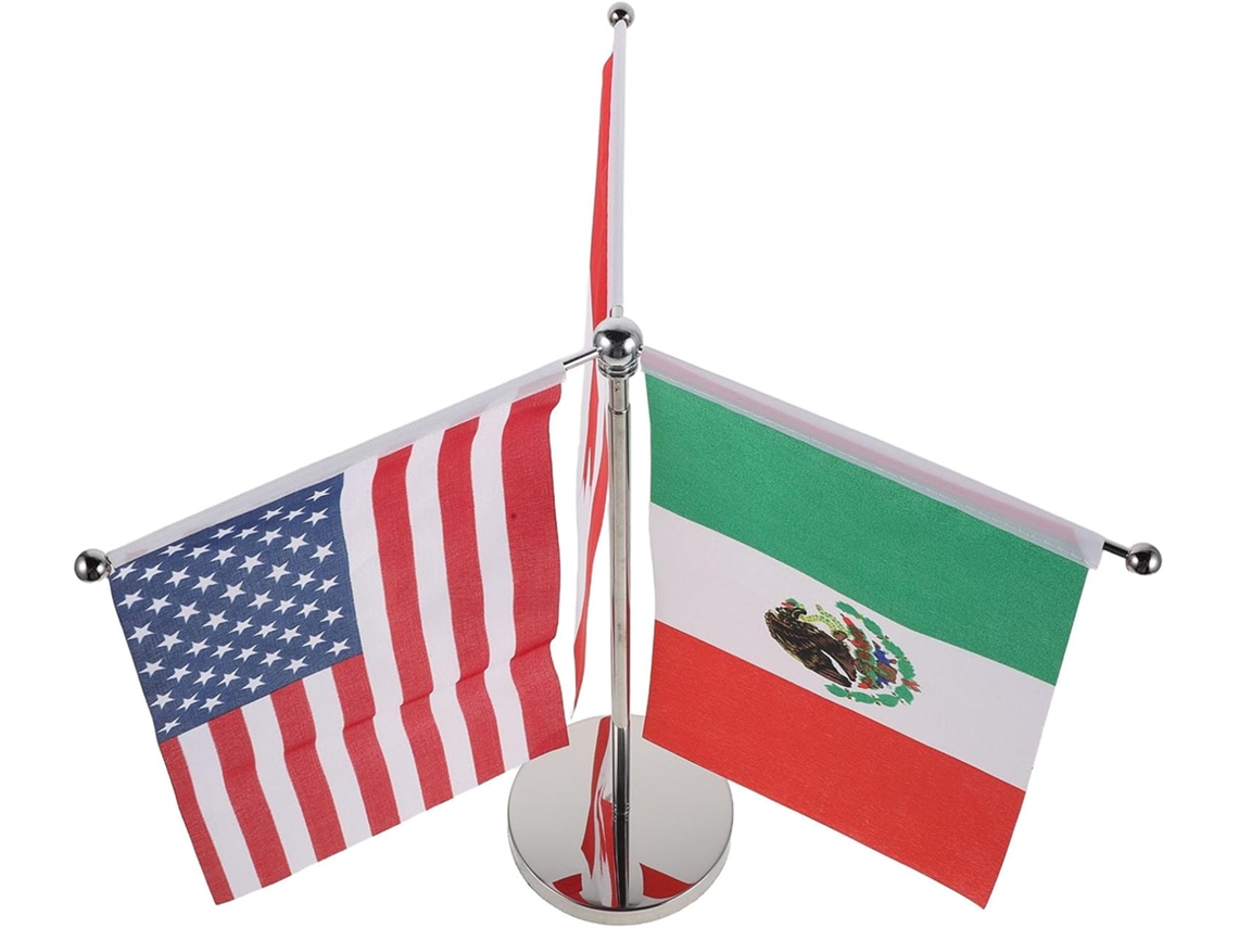 Mini Banderas De Escritorio De Ee. Uu., Canadá Y México Con Base De Metal Resistente.