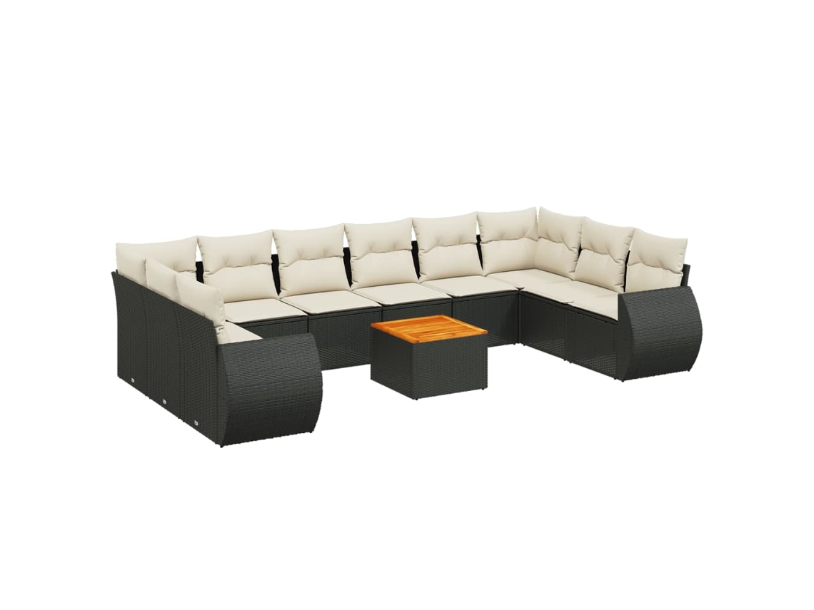 Conjunto de 11 sofás de jardín con cojines de mimbre, color negro, EXCLUSIVO DE LA CASA