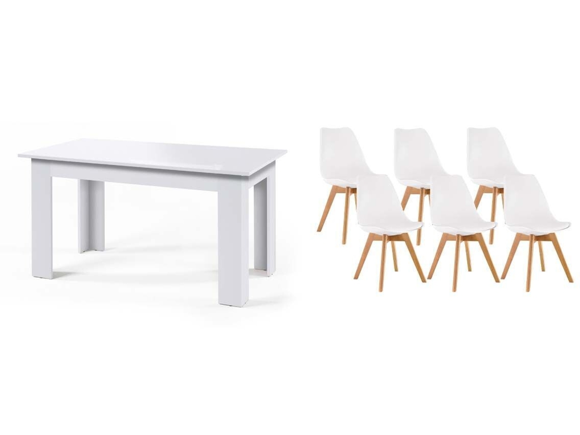 Pack Mesa Fija de Comedor o Cocina Blanco 6 Sillas Nordic Blanco SALDOSYSTOCKS