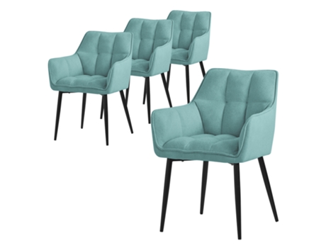 Juego de 4 Sillas de comedor de rizo, petróleo, con asiento grueso tapizado y patas de metal ML-DESIGN