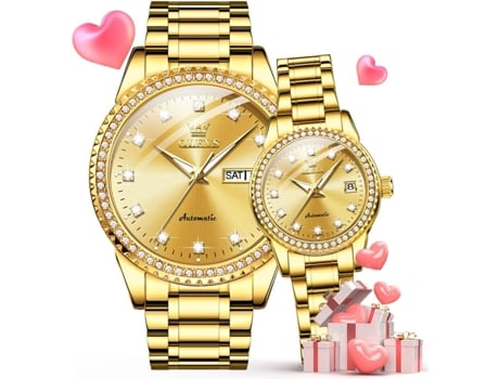 VEANXIN Juego de relojes para parejas Reloj mecánico automático a juego(oro)