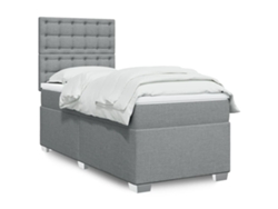 Cama Box Spring Con Colchón Tela Gris Claro 100x200 Cm
