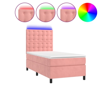 VIDAXL Colchón con somier/LED (Rosa - Terciopelo - 90 x 190 cm)