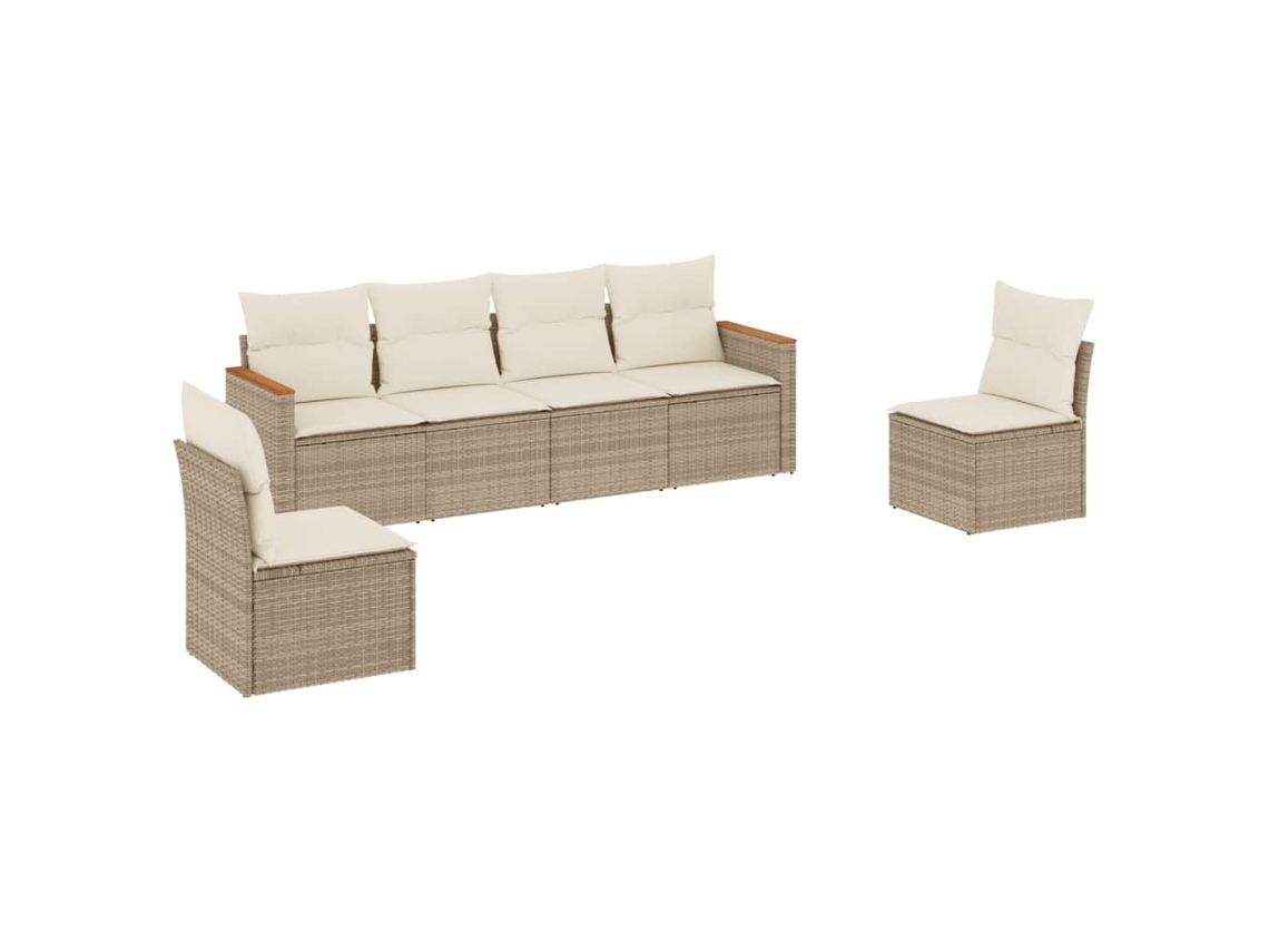 Conjunto 6 de sofás jardín con cojines VIDAXL ratán sintético beige