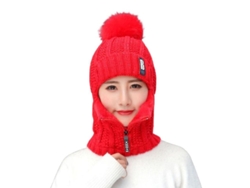 2026-gorro De Lana Tejido Para Mujer Invierno Antiviento Con Cremallera Y Cubrimanos Polar Qxc Rojo