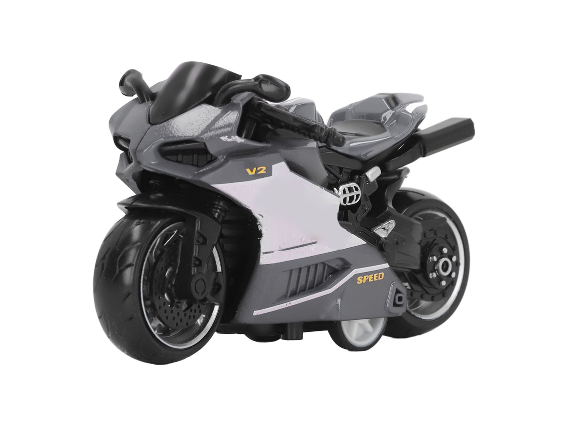 Motocicleta de juguete con enlace de retorno, modelo de simulación innovador, coleccionable, regalo para niños, gris.