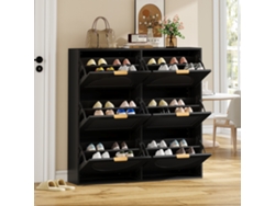 Zapatero moderno CHABERLU 118x115x25 cm con 6 compartimentos abatibles, estantes abiertos en color negro (no especificado)