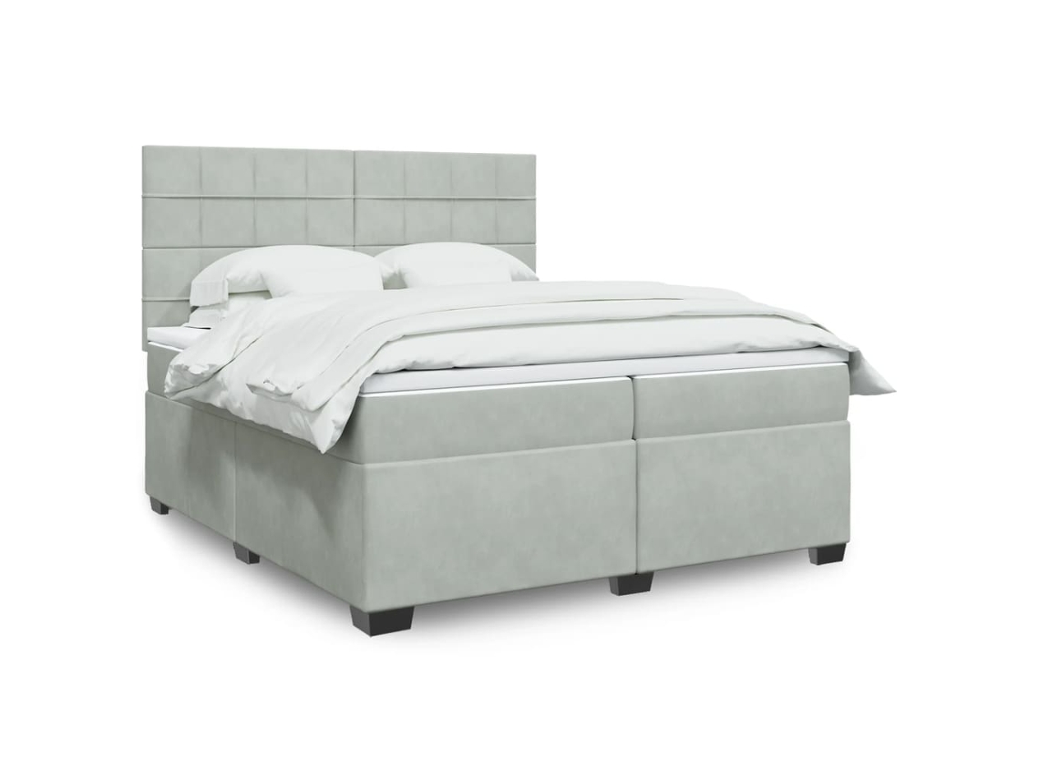 Cama Box Spring Con Colchón Terciopelo Gris Claro 200x200 Cm