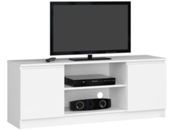 Mueble De Tv Akord Blanco 140 Cm 2 Puertas Frente En Color Blanco 2 Estantes 140x40x55 Cm