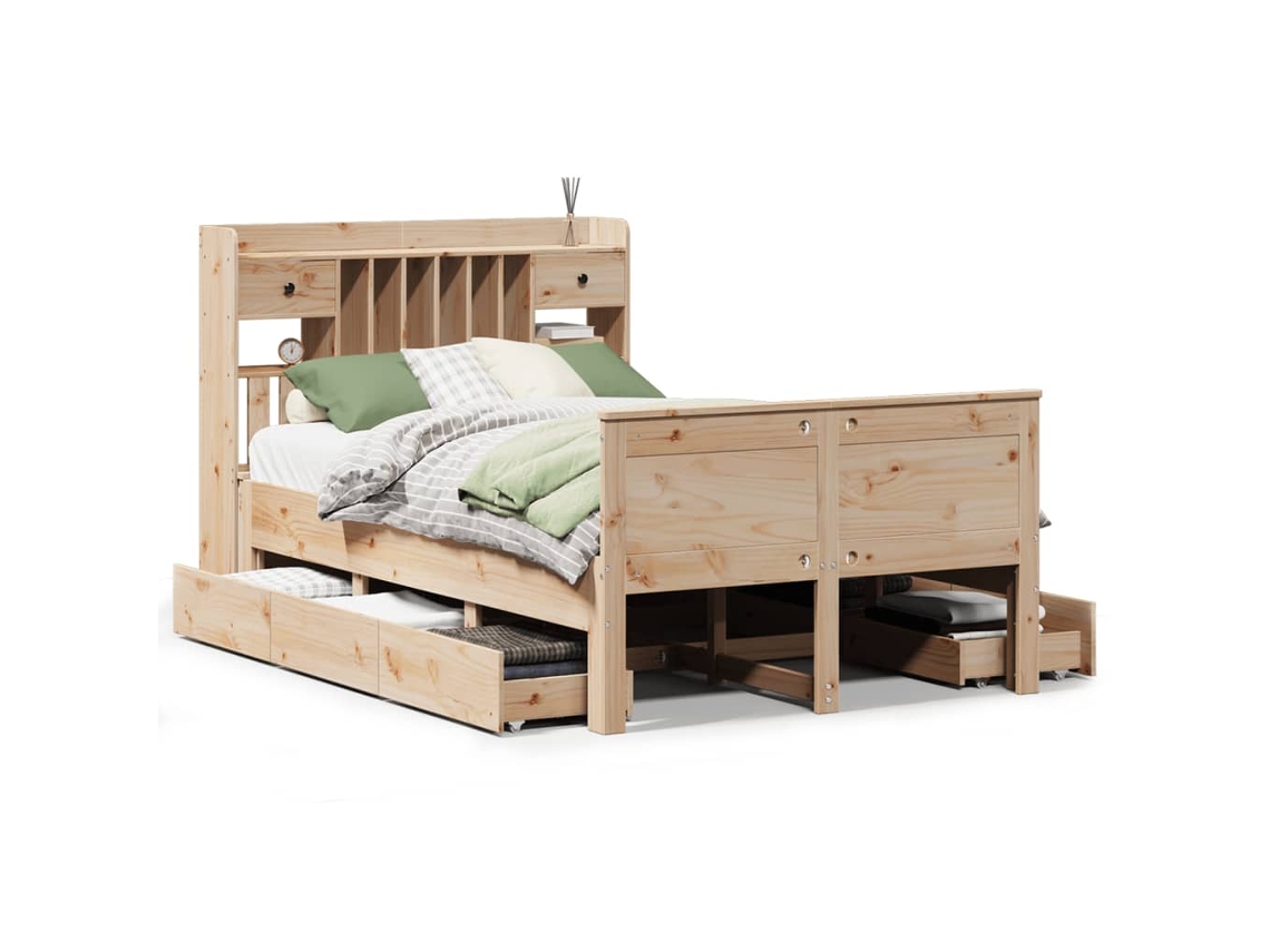 Maison Exclusive - Cama Con Estantería Sin Colchón Madera Maciza De Pino 135x190cm