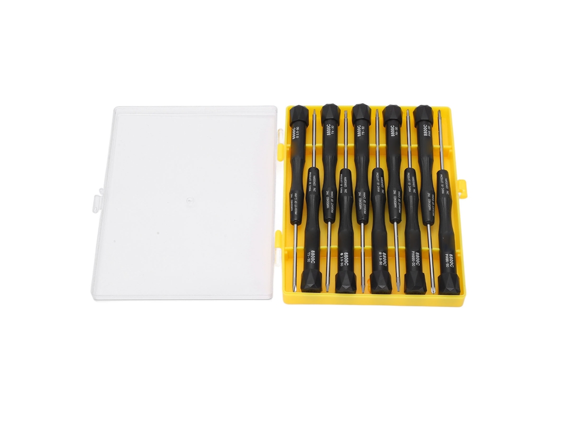 Juego de 10 destornilladores magnéticos de acero al cromo vanadio con estuche para reparación de teléfonos y ordenadores.