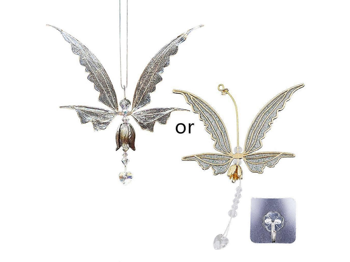 Colgante de cristal con forma de alas de mariposa, campanillas de viento, ángel de la guarda, arcoíris