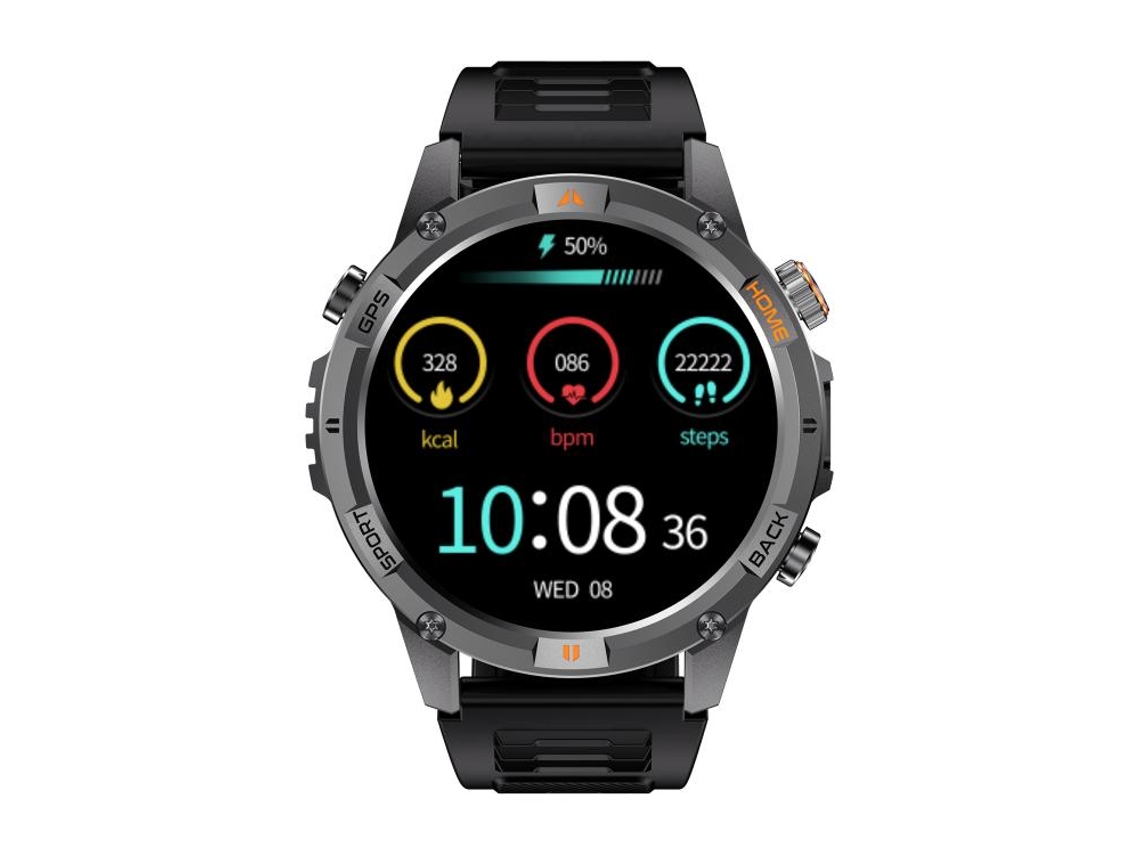 Smartwatch deportivo con pantalla redonda de 1,46 pulgadas, Bluetooth, llamadas y GPS (negro)