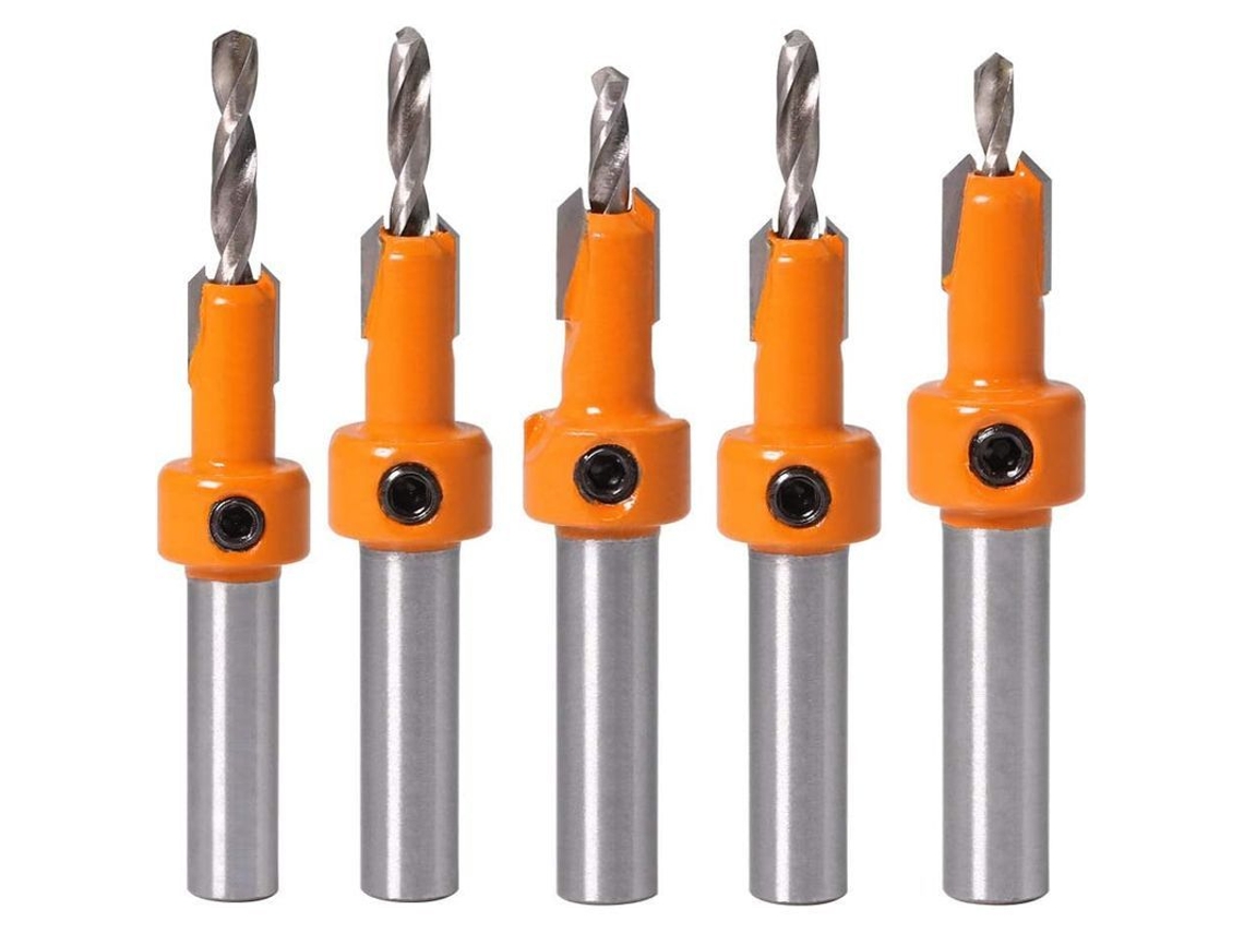 Juego De 5 Brocas Cónicas Hss Para Carpintería Con Llave Hexagonal, Acero De Tungsteno.