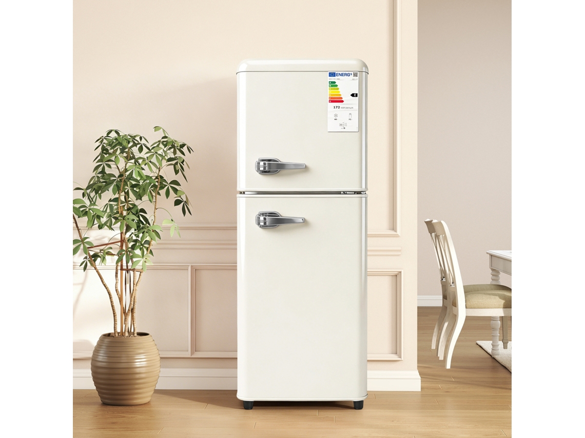 Nevera De Doble Puerta 112l - Control De Temperatura 7 Niveles, Eficiencia Energética E, Luz Led, Estantes Regulables, Porta Huevos - Crema