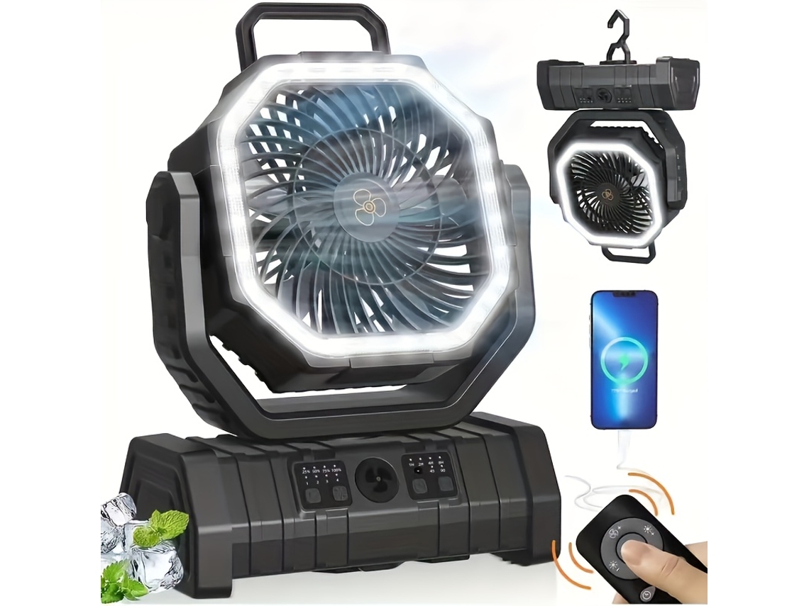 Ventilador De Camping Portátil Usb Con Luz Led 4 Velocidades De Viento (negro) Gertiz