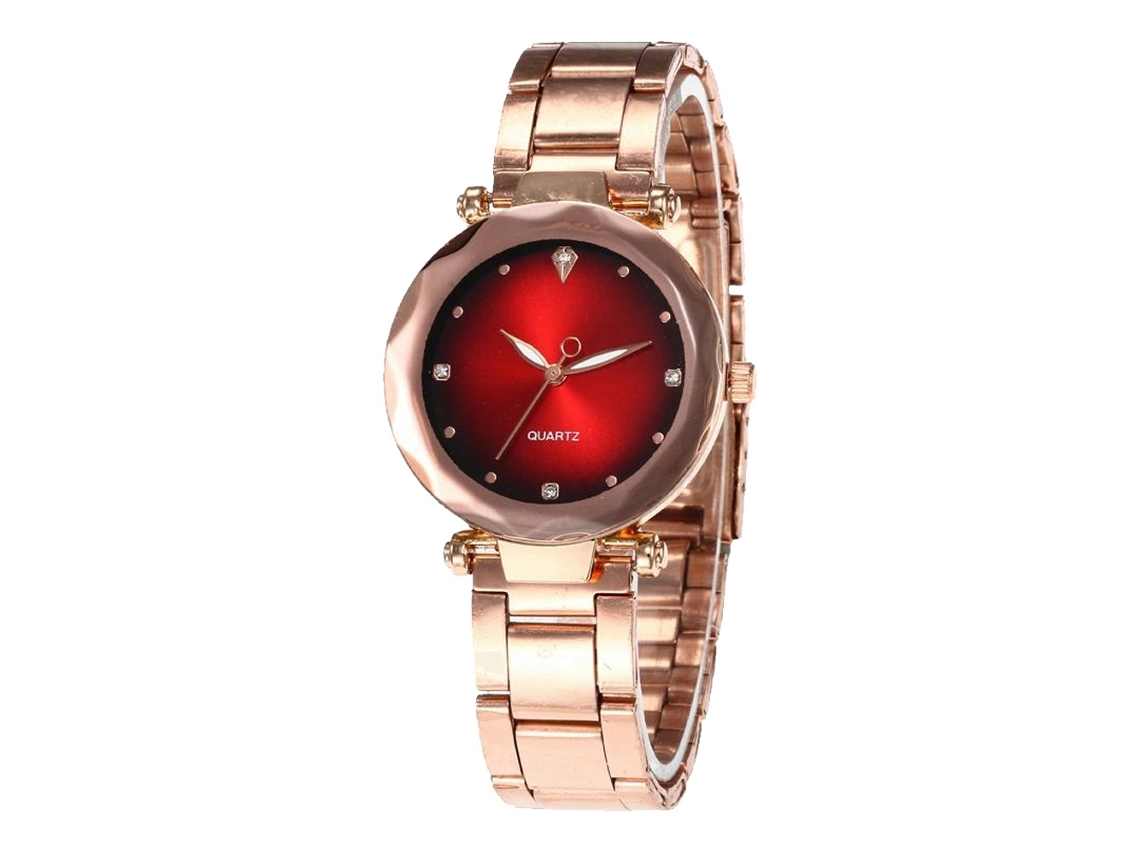 Reloj De Cuarzo Con Correa De Metal Estilo Simple Y Moderno Para Mujer Rojo