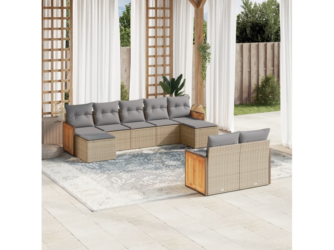 Conjunto de 9 sofás de jardín con cojines de mimbre beige de Dkd Home Decor
