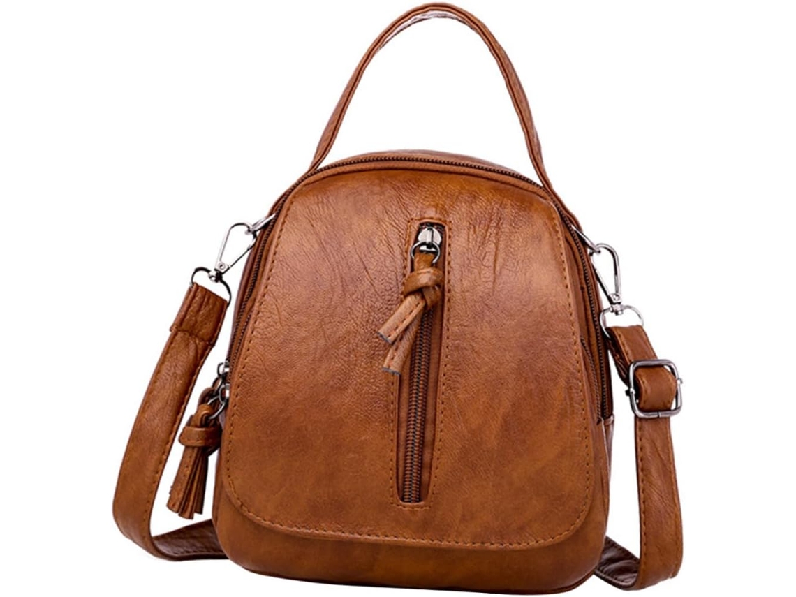Mochila De Hombro Vintage De Piel Sintética Para Mujer Con Práctica Cremallera.