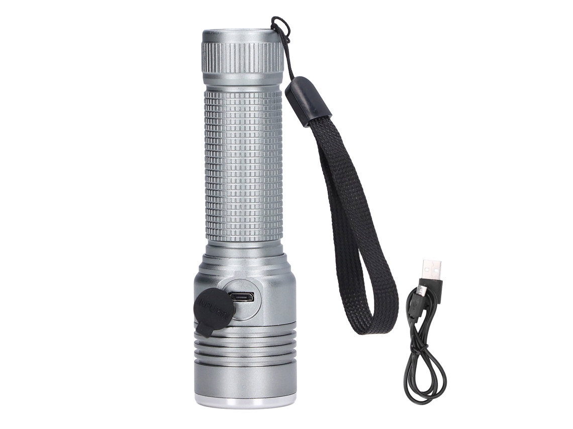 Bj-linterna Led Telescópica Zoom 2000lm Função Protectora Barril De Liga De Alumínio Para Camping Ao Ar Livre Cinza
