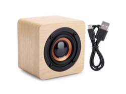 Altavoz Bluetooth Inalámbrico Portátil, Pequeño Cubo De Madera, Amarillo, Con Carga Usb.