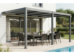 Pérgola Bioclimática Agosta 5x3, de Pared, 250 cm de Alto - Aluminio Gris