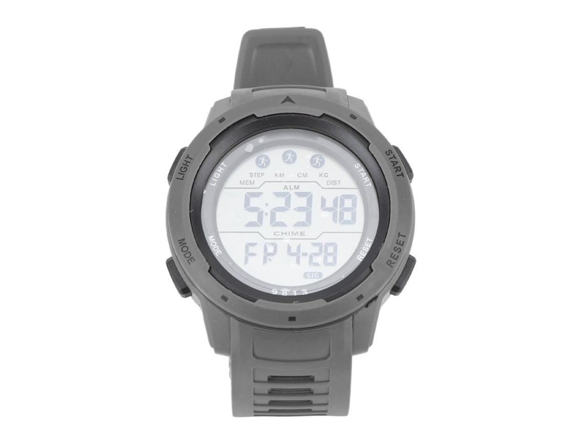 Reloj deportivo digital para hombre, resistente al agua, de caucho gris.
