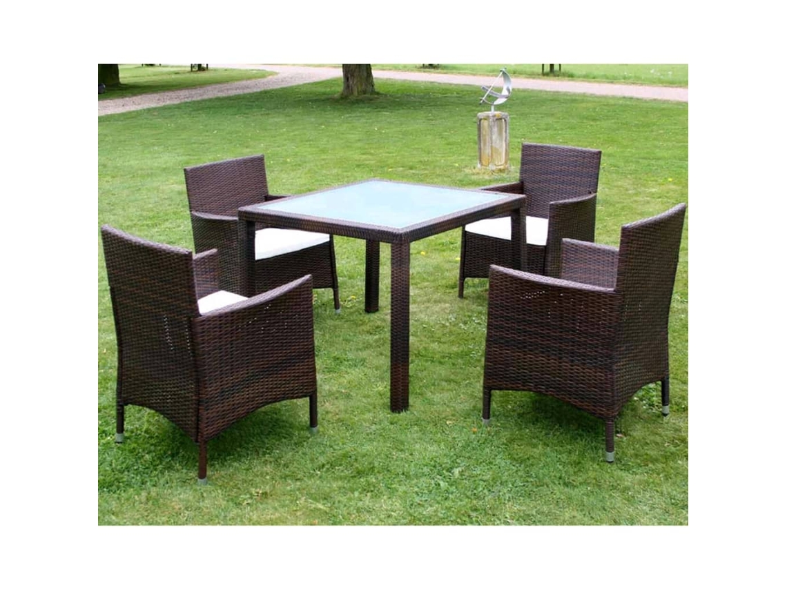 Juego de comedor de exterior de 5 piezas con cojines de mimbre sintético marrón de DKD Home Decor
