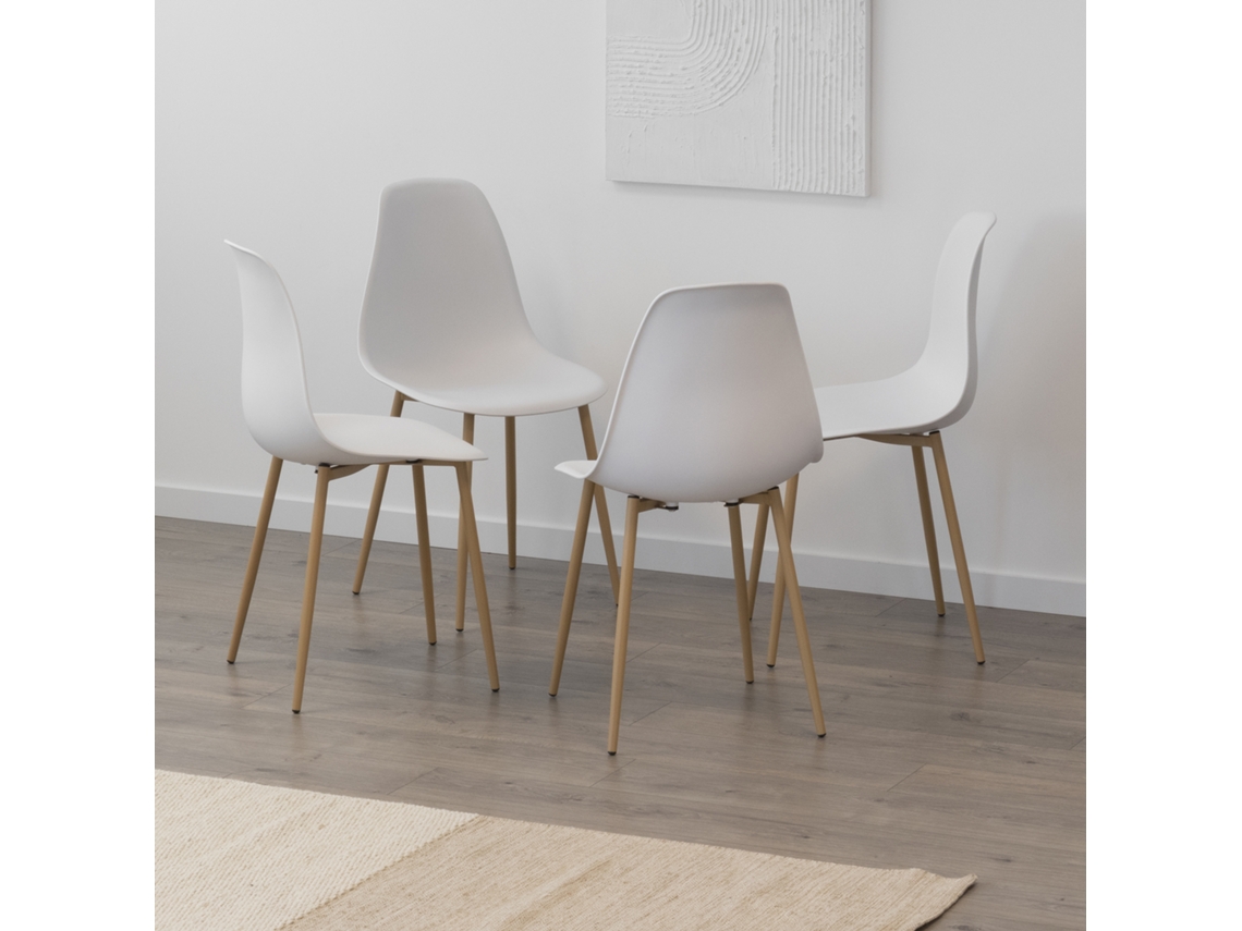Juego De 4 Sillas De Comedor Hemans Blancas Con Respaldo Alto Y Patas Metálicas Efecto Madera, Pies Antideslizantes - Mog Casa