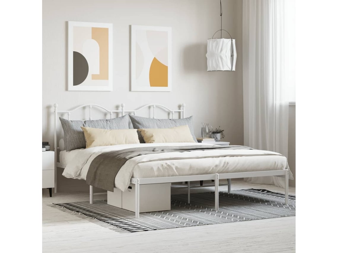 Estructura Cama Sin Colchón Con Cabecero Metal Blanco 180x200cm