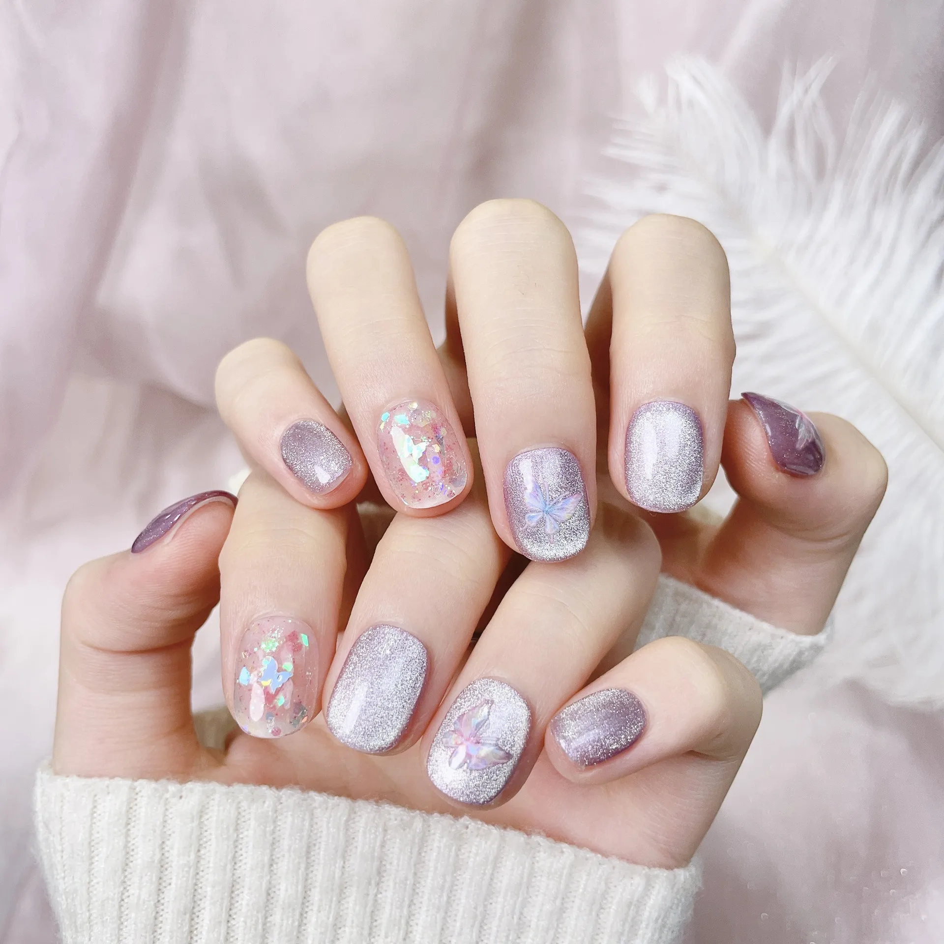 (f19-m) Parche De Uñas Artificiales Hecho A Mano De 10 Piezas, Tipo Prensado, Cobertura Total