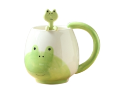 Taza Divertida Rana, Cerámica con Cuchara y Platillo, 420ml, Regalo de Cumpleaños NEVEANCE