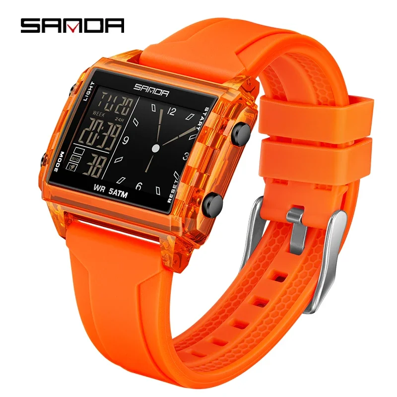 Reloj Digital Con Calendario Luminoso Led (naranja) Resistente Al Agua Para Deportes Al Aire Libre, Ocio Y Estudiantes.