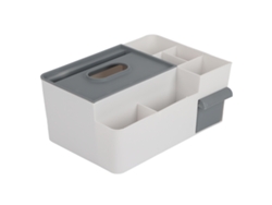 Elegante caja de pañuelos de bambú, organizador multifuncional con soporte para tableta para escritorio, diseño elegante y espacio organizado.