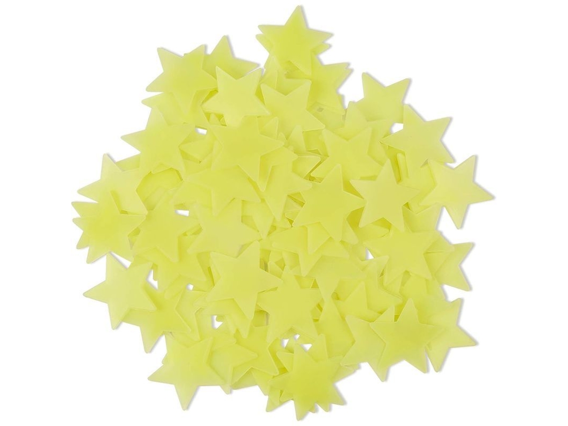 100 Estrellas Luminosas De Plástico Amarillo Para Decoración De Techo Y Pared En La Habitación Infantil.