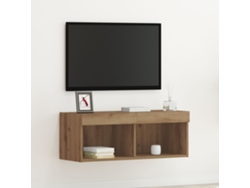 Mueble Tv De Pared | Mueble De Salón | Cabinet De Tv Con Luces Led Roble Artesano 80x30x30 Cm Wsd392968