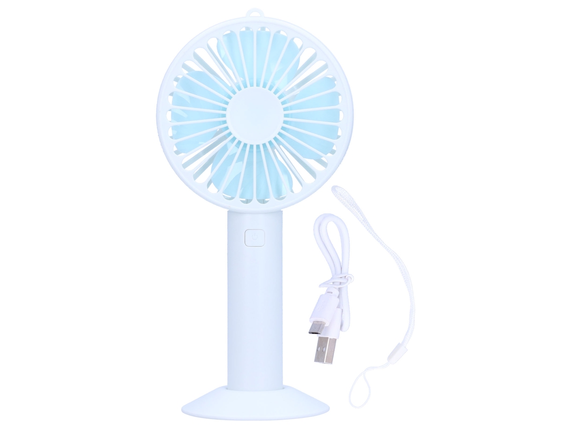 Ventilador Eléctrico Portátil De 4 Aspas 3 Velocidades Usb Recargable Con Base Blanco
