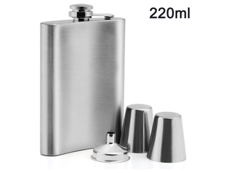 Petaca de acero inoxidable con 2 vasos de aguardiente y embudo de llenado en juego en caja de regalo (220 ml) estilo 1 ZMDECQNA