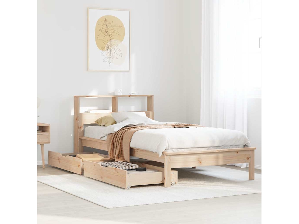 Cama Con Estantería Sin Colchón Madera Maciza De Pino 90x190 Cm