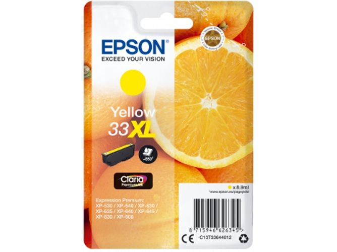 Cartucho de tinta original EPSON, 33, Naranjas 8,9 ml , Amarillo, Alta, XL, C13T33644012, T3364