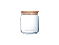 Bote Hermético Redondo En Vidrio Con Tapa De Madera LUMINARC (0,75L)